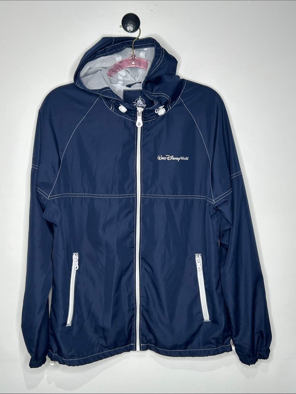 Disney Parks Walt Disney World Navy Hooded Windbreaker Jacket Womens Small S